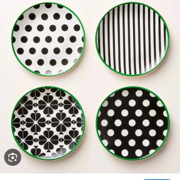 NWT Kate Spade ♠️ for Target Set of 4 Black and White Patterned Salad Plates - Picture 1 of 4